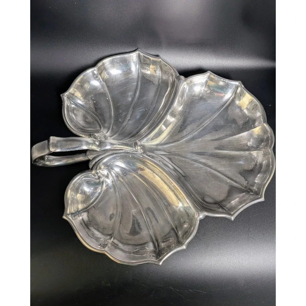 Vintage Silverplate Lily Pad Tri Compartment Serving Dish